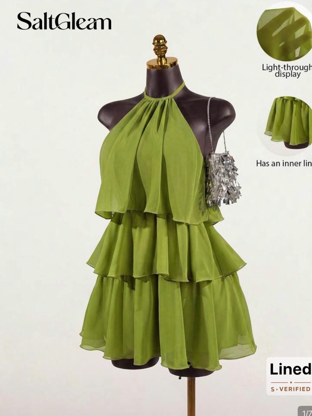 SHEIN Olive Green Tiered Halter Ruffle Mini Dress
